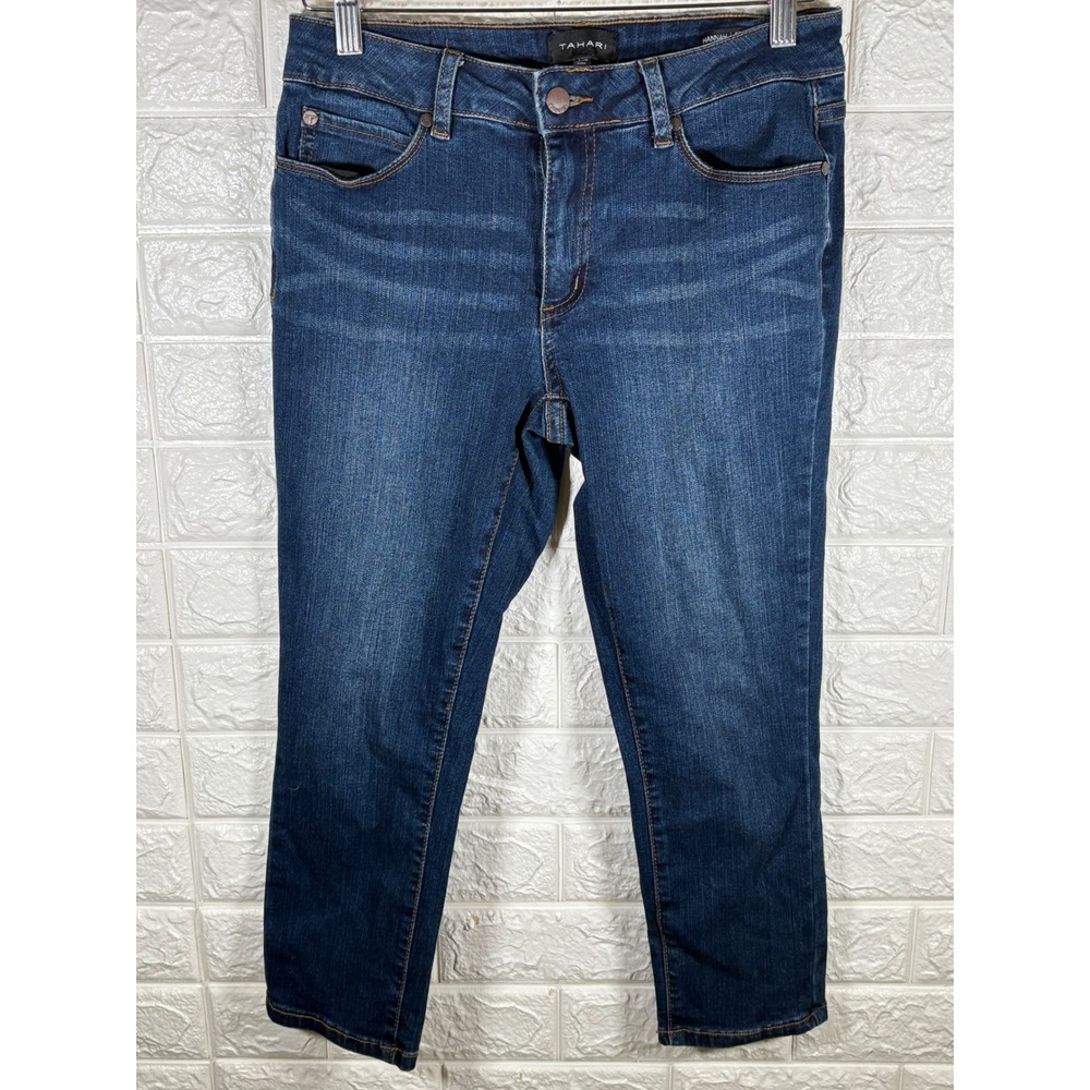Tahari Hannah Mid-Rise Capri Jeans Dark Wash Denim Womens Size‎ 4/27